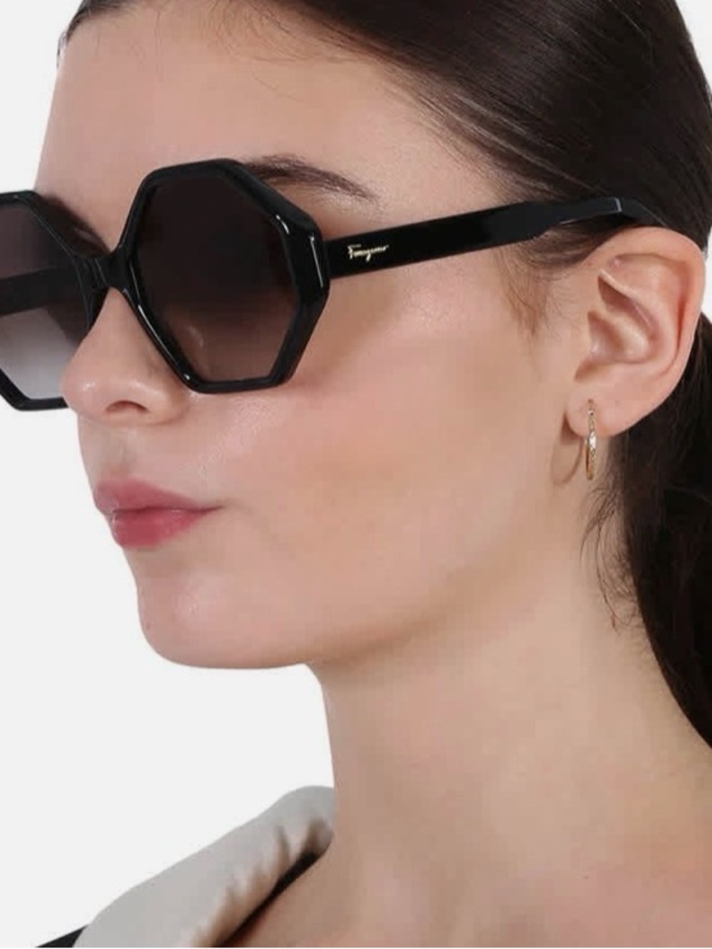 Salvatore Ferragamo Black Octagonal Frame Women's Sunglasses - Picture 3 of 3